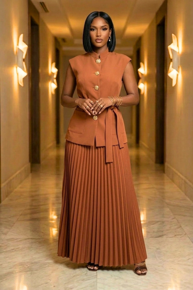 Alessia Pleated Set - Brown