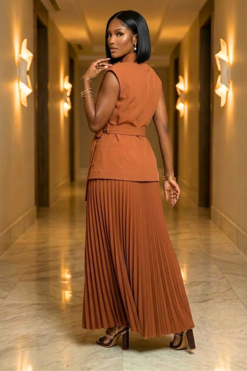 Alessia Pleated Set - Brown