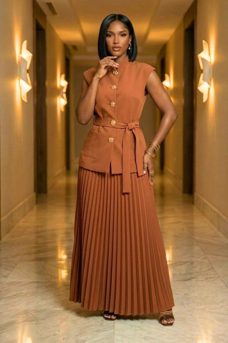 Alessia Pleated Set - Brown